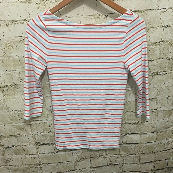 Gap Red Blue Striped Ballet Scoop Back 3/4 Sleeve Top - Picture 1 of 5